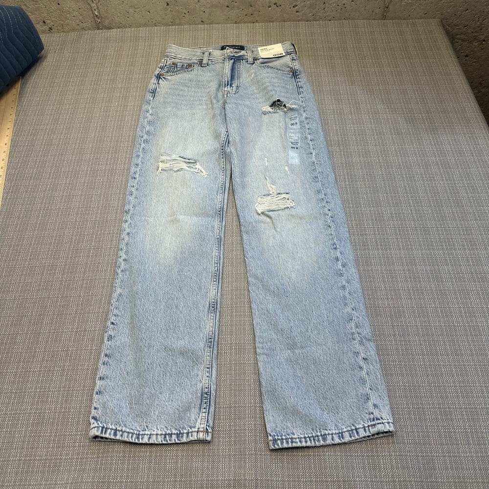 New * Aeropostale High Rise Baggy Jeans Womens 00 Distressed Skater Wide Leg